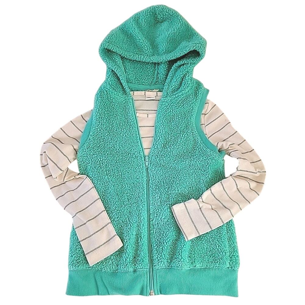 Girl's Long Sleeve Silver Stripe t-shirt w/ Green Sparkle Vest Size Medium